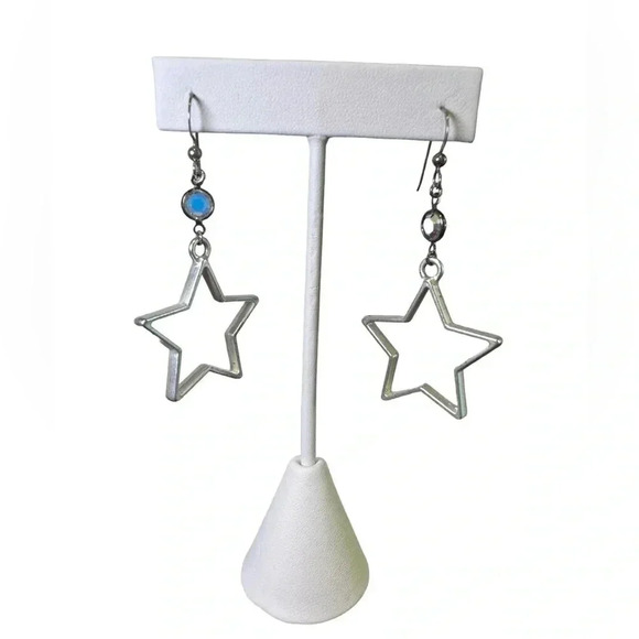 2” Handmade Western Star Cutout dangled silver Earrings - Picture 4 of 7